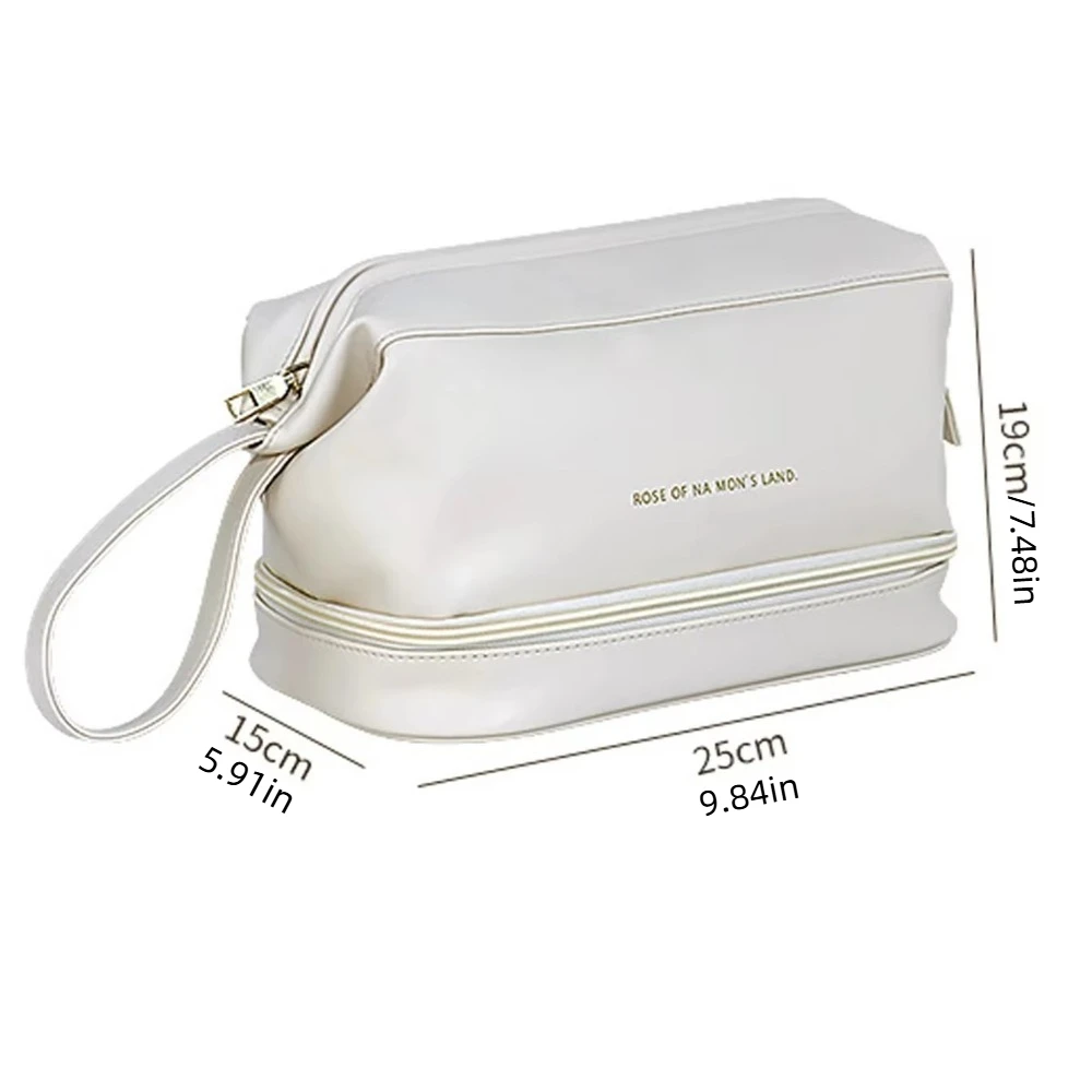 多機能ポータブル化粧バッグ二層ジッパートイレタリー収納オーガナイザーPU厚みのある化粧品ケース女性用