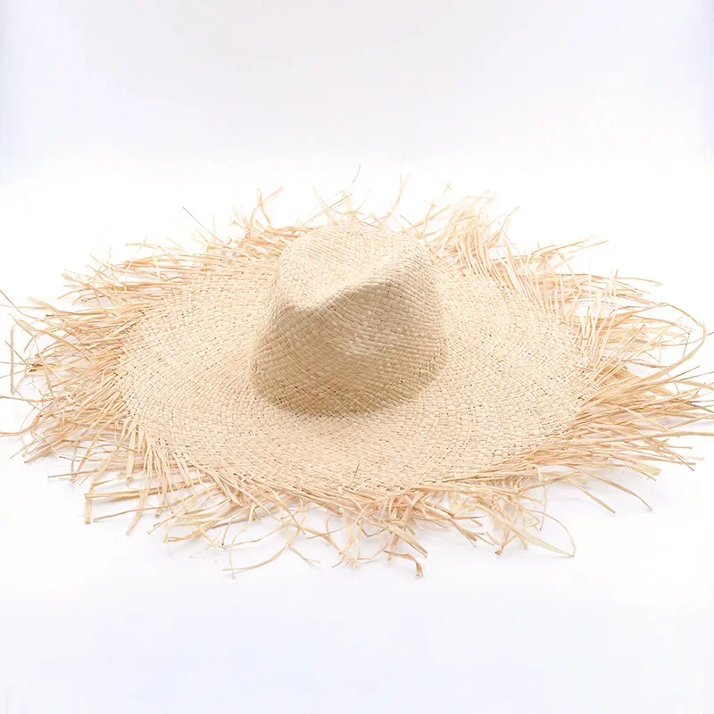 New Natural Lafite Men\'s Women\'s Sun Hats Wide-brimmed Floppy Folding UV Straw Hat Holiday Wedding Fashion Sunscreen Beach Hat