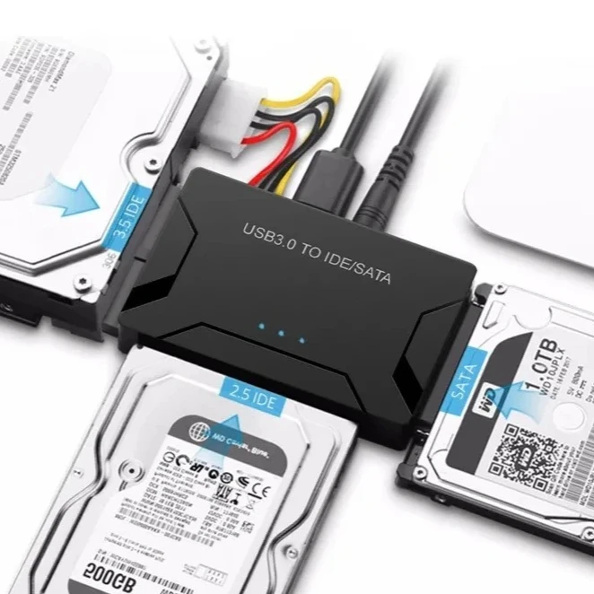 SATA/IDE to USB 3.0 Adapter Hard Drive Adapter Converter for Universal 2.5/3.5 Inch IDE HDD SATA SSD with 2A Power Adapter