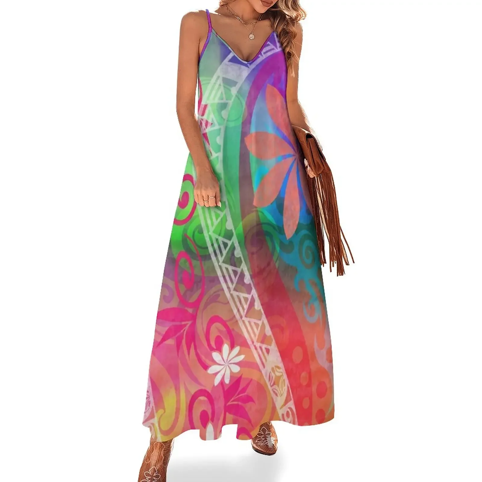 

Hawaiian - Samoan Tribal Tiare Watercolor Sleeveless Dress dress women summer summer dress woman 2024