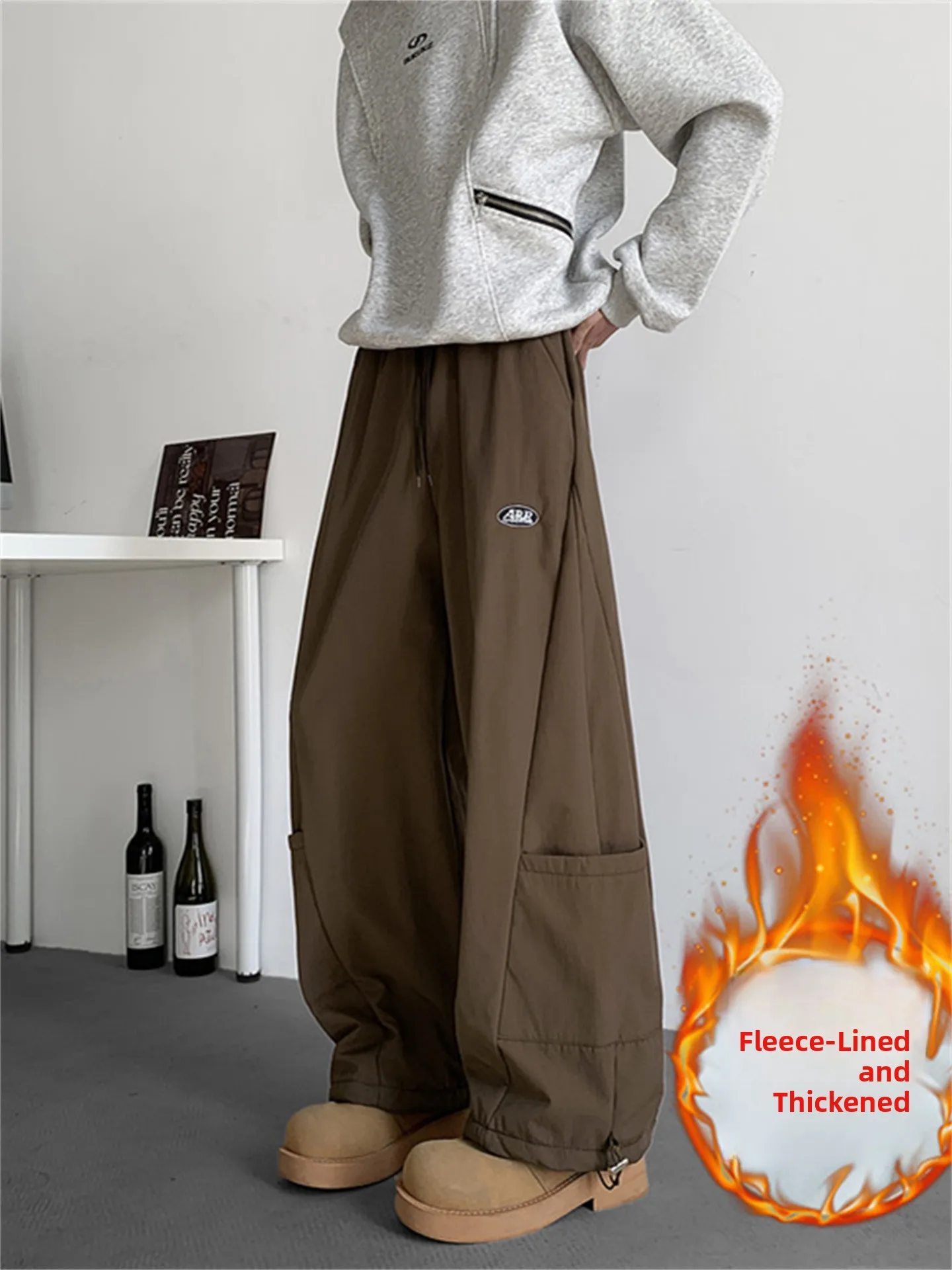 

Мужские повседневные брюки прямого кроя, осенне-зимние, на флисовой подкладке, теплые, широкие, свободного кроя, рабочие брюки, молодежные, для активного отдыха