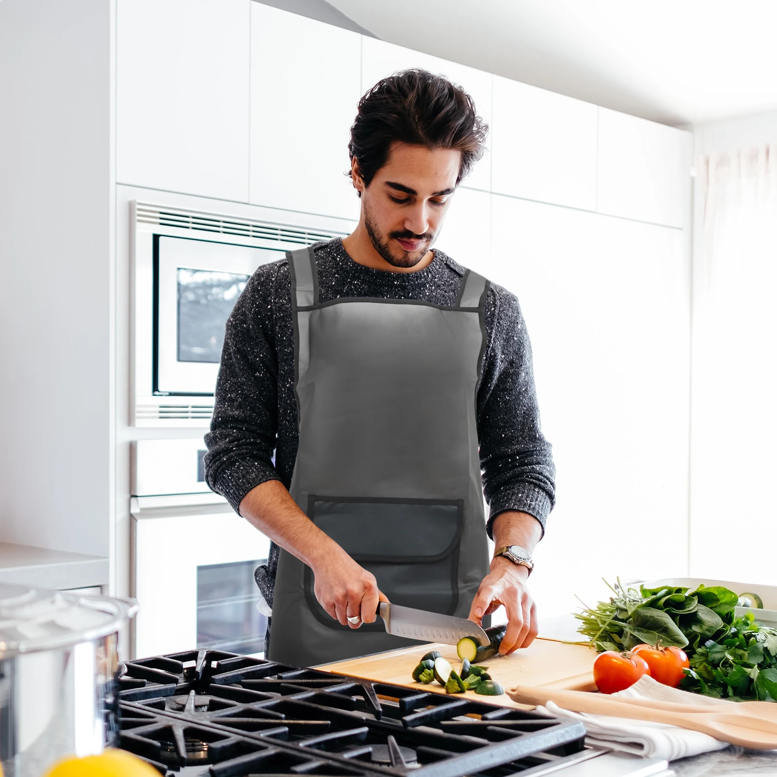 

Oilproof TPU Apron Black White Adjustable Pocket Cooking Baking Gardening Cleaning Home Reusable Stain Resistant Easy Durability