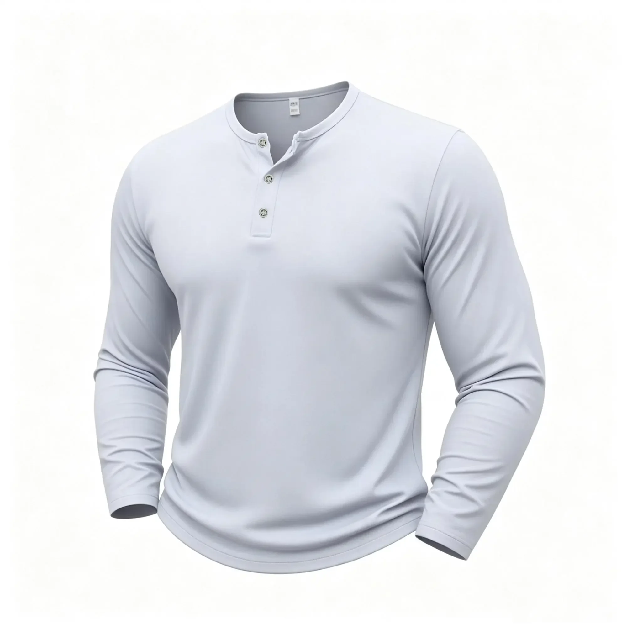Fitness Herren Langarm Henley-Neck T-Shirts Herbst Einfarbige Männer-Oberteile Slim Fit Knopfhals Lässiges Bequemes T-Shirt Streetwear – Detail 6