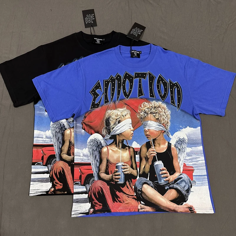 2026MIXED Little Angel Printed Tshirts Hot Diamond Letter Loose Men's Women's Short Sleeved T-shirt