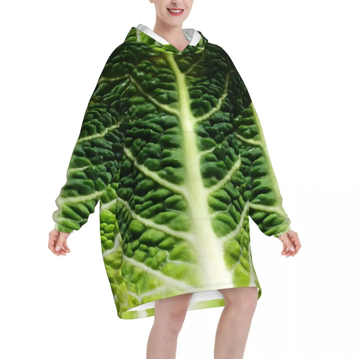 Cabbage Oversized Blanket Hoodie Sweatshirt Long Fleece Hooded Wearable Blanket with Large Pocket for Women Men
