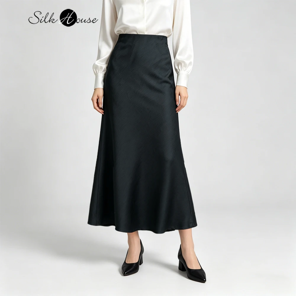 

Advanced Women's Fashion Clothing Slanted Cut 95% Natural Mulberry Silk Elastic Jacquard Satin Extended Party Bodycon Skirt