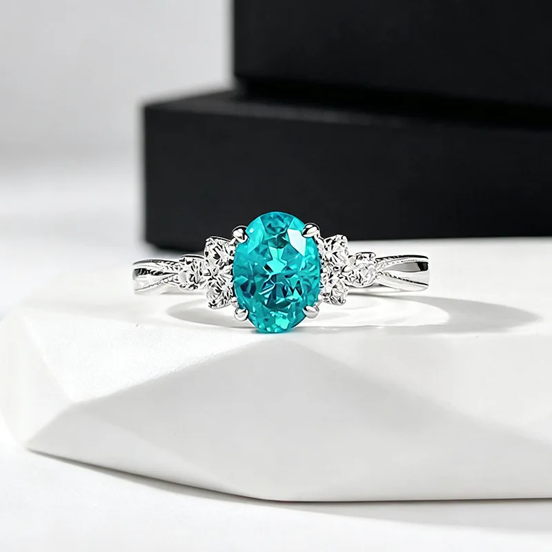 Luxury 18K white Solid Platinum PT950 certifid oval 5*7mm Paraiba ring for formal occasions fine jewelry