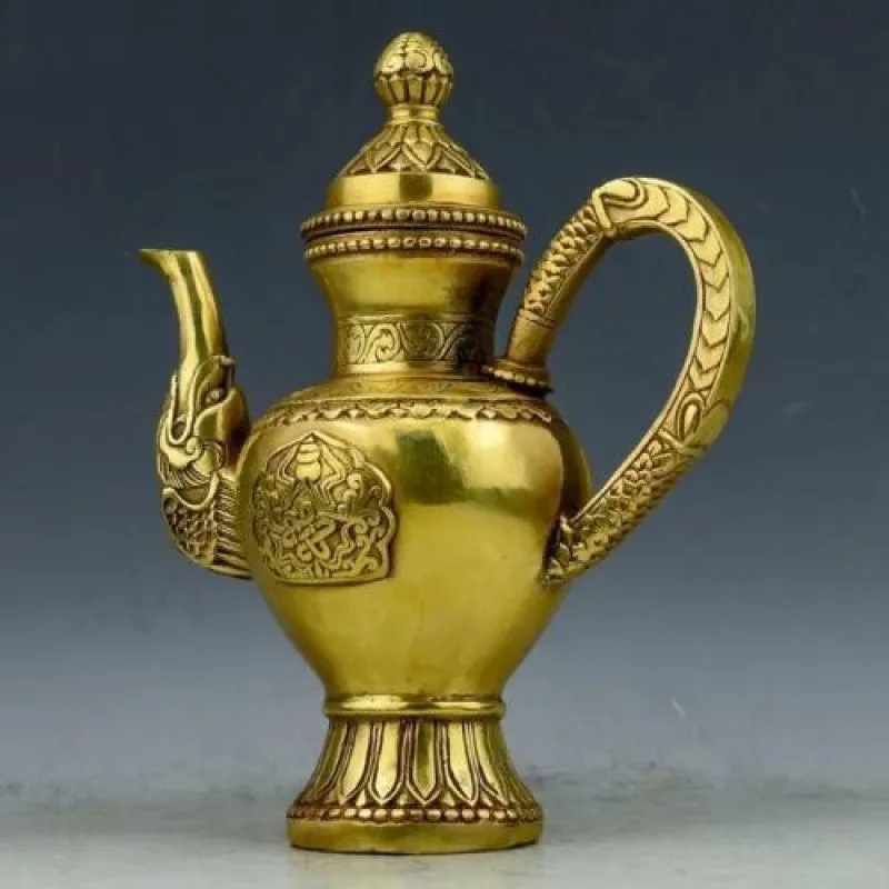 

Chinese Antique Handmade Brass Statue Chinese Knot Dragon Teapot Wine Pot Flagon