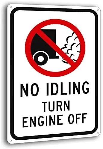 No Idling Turn Engine Off (with No Idling Graphic) Safety Sign Caution Warning Sign Tin Metal Decor Sign 8 x 12 inches