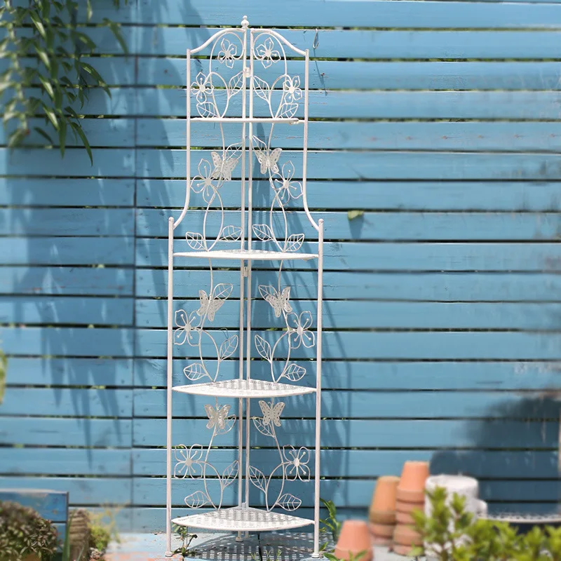 발코니 연철 다층 코너 화분대, 바닥부터 천장까지의 야외 안뜰 정원 직각 선반