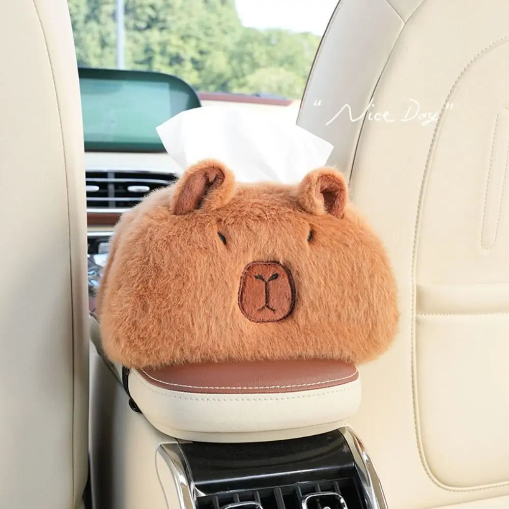 Universal Plush Capybara Car Tissue Box Cartoon Water Dolphin Hanging Tissue Box Armrest Box Paper Case Car Inner Decor
