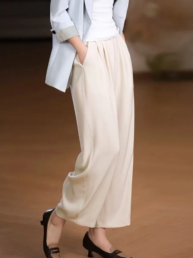 

Casual Wide Leg Pants Women's Spring Summer Cool Feeling Elastic Waist Slimming Drapey Casual Tone West Pants Color
