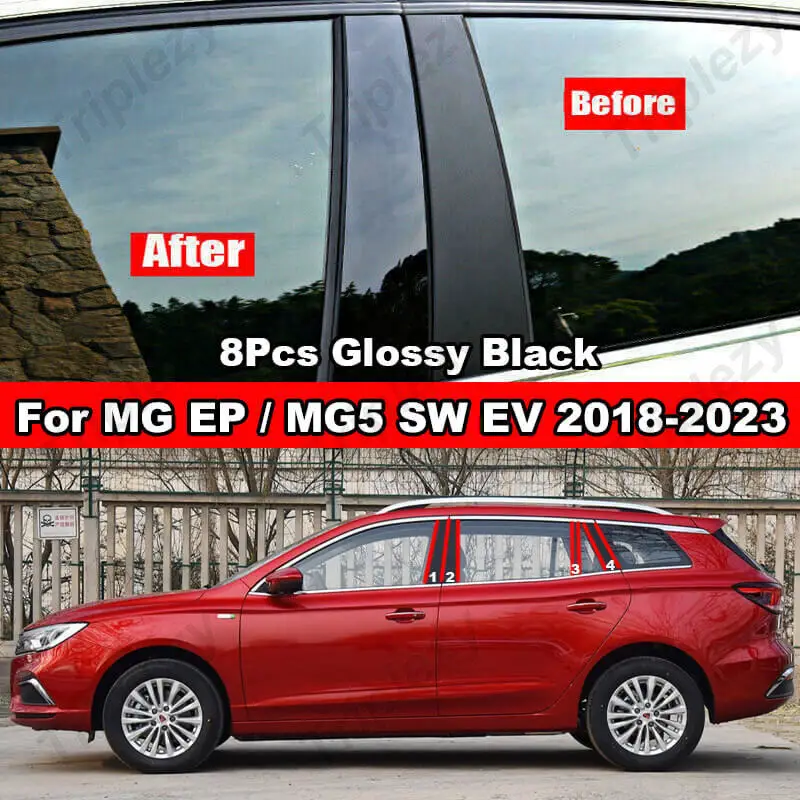 

Glossy Black/Carbon Fiber 8Pcs Car Window Door Column B C Pillar Post Cover Trim For MG EP MG5 SW EV 5 EV Roewe Ei5 2018-2023
