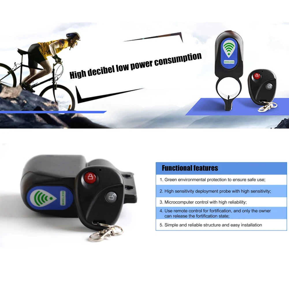 Bicycle Wireless Remote Control Alarm Remote Control Motorcycle Anti-Theft Horn Alarm Lock for Bike Cycling Accessory