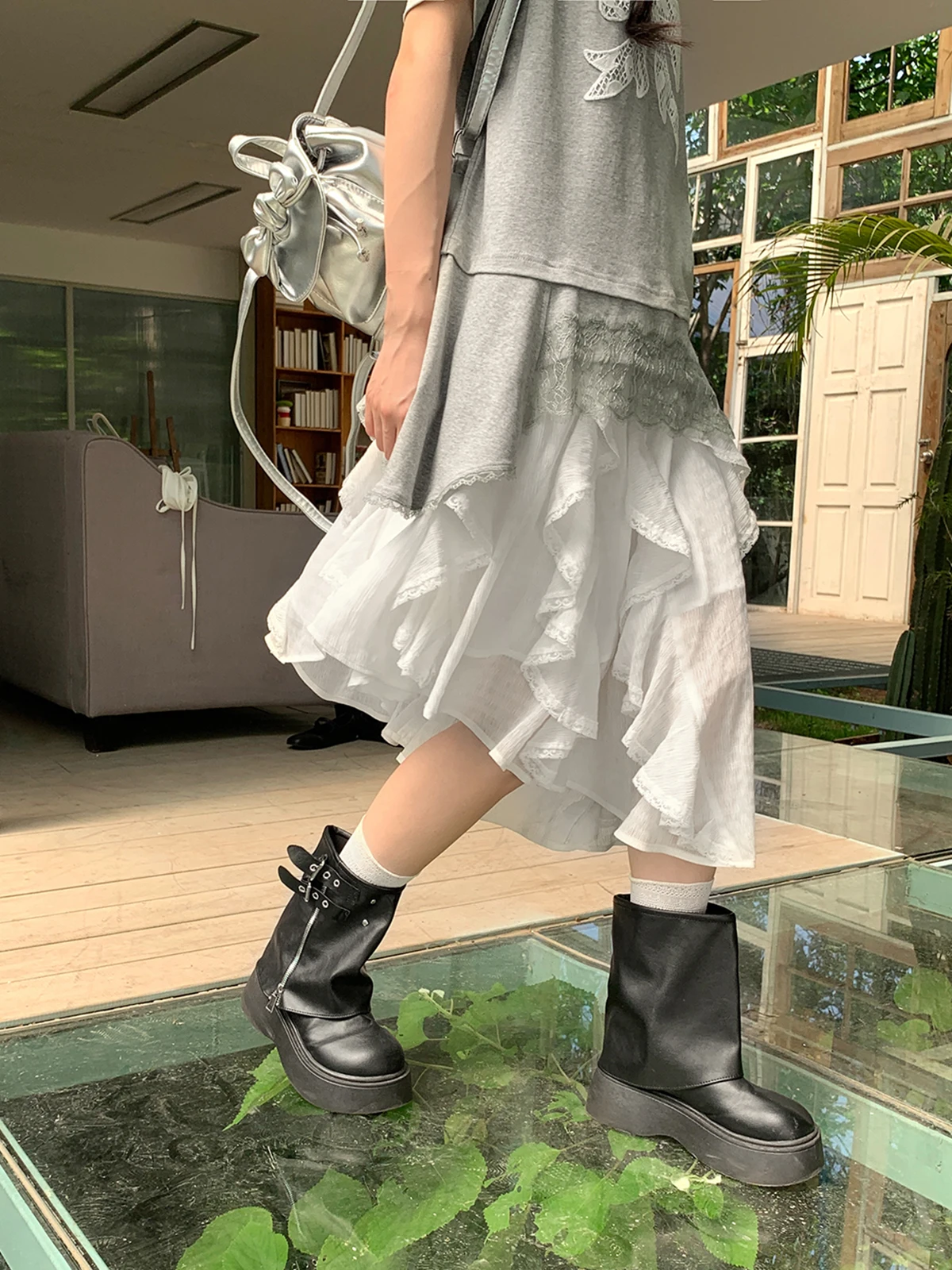 

Large Size Cheese Eating Personali f Skirt Women's Faionable Tulle White Dr with Lace High-End Feeling Versati...