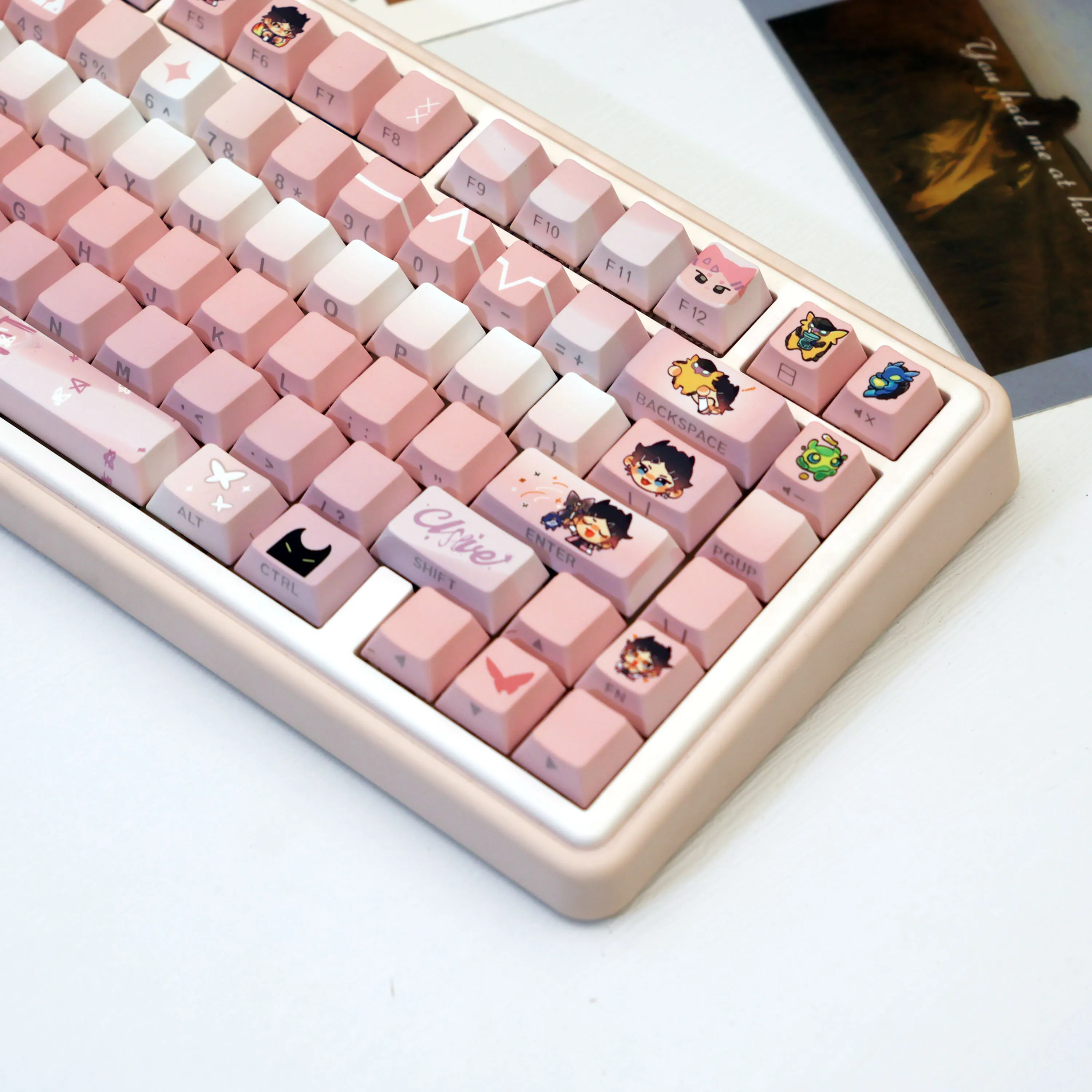 138 Keys Playful Cute PBT Keycaps Side Print Translucent Cherry Style Dye-Sub MX Switch 61 64 68 87 96 104 108