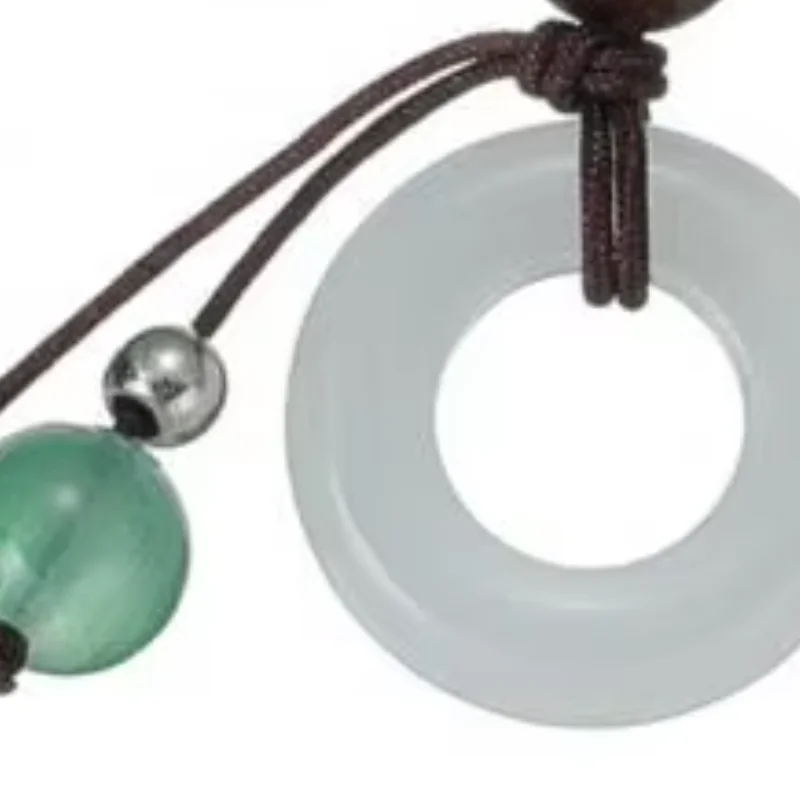 

Oriental Mobile Phone Pendant Braided Cell Phone Strap with Wooden Flower Charm And Faux Jade Ring for Keychain Bag Backpack