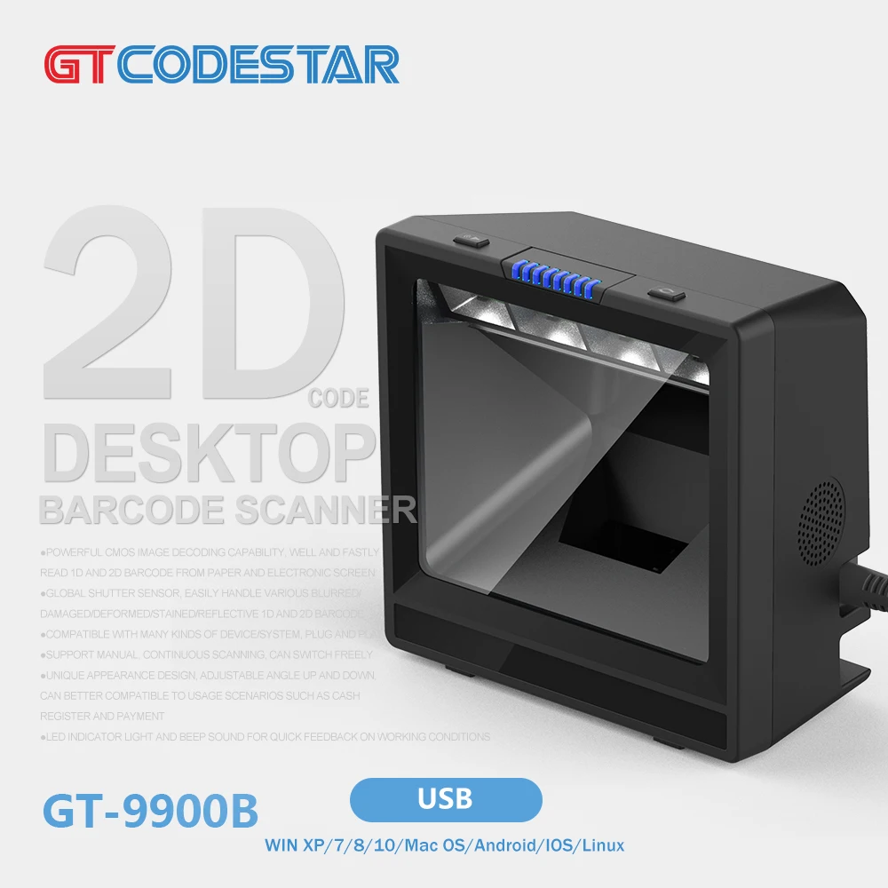 

GTCODESTAR GT-9900B Omnidirectional 1D 2D QR Code Reader USB Desktop Barcode Scanner Module for POS System