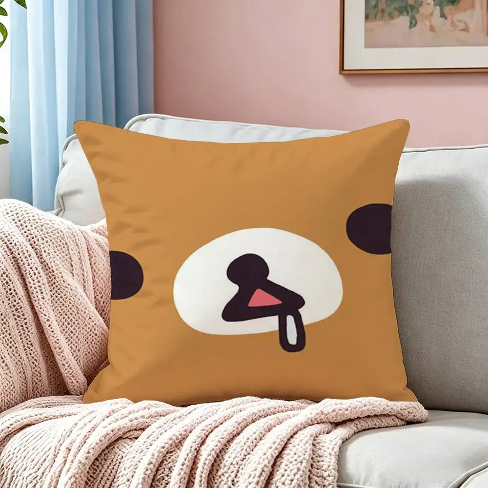 Cute R-Rilakkumas-S Bear  Pillow Case Square Double-Sided Sofa Cushion Cover Bedroom Bedside Pillow
