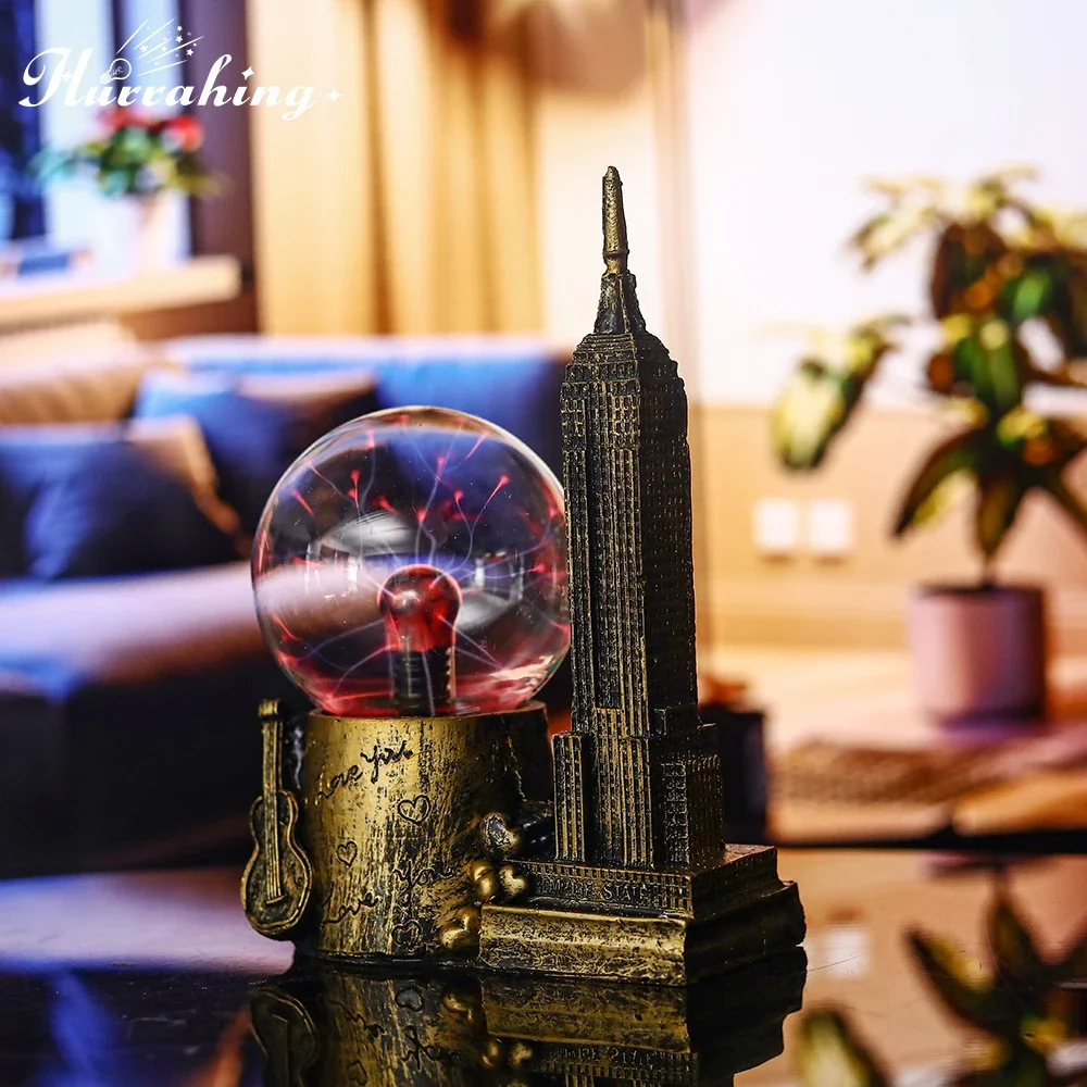 Empire State Building Crystal Plasma Light 4 Inch Glass Ball Touch Sensing Science Enlightenment Cool Interior Table Decoration