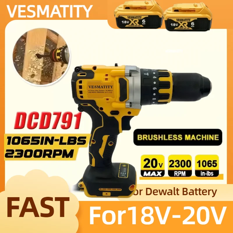 DCD791 Compact Cordless Drill Screwdriver Multi Functional Rechargeable Electric Power Tool For Dewalt Battery