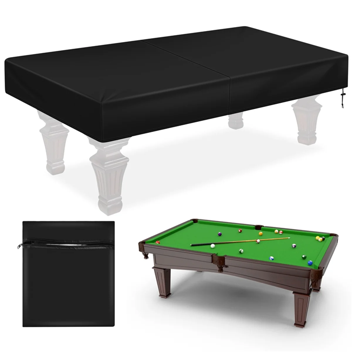 8Ft Billiard Pool Table Cover with Drawstring Durable Waterproof Table Cover for Rectangle Table, Black