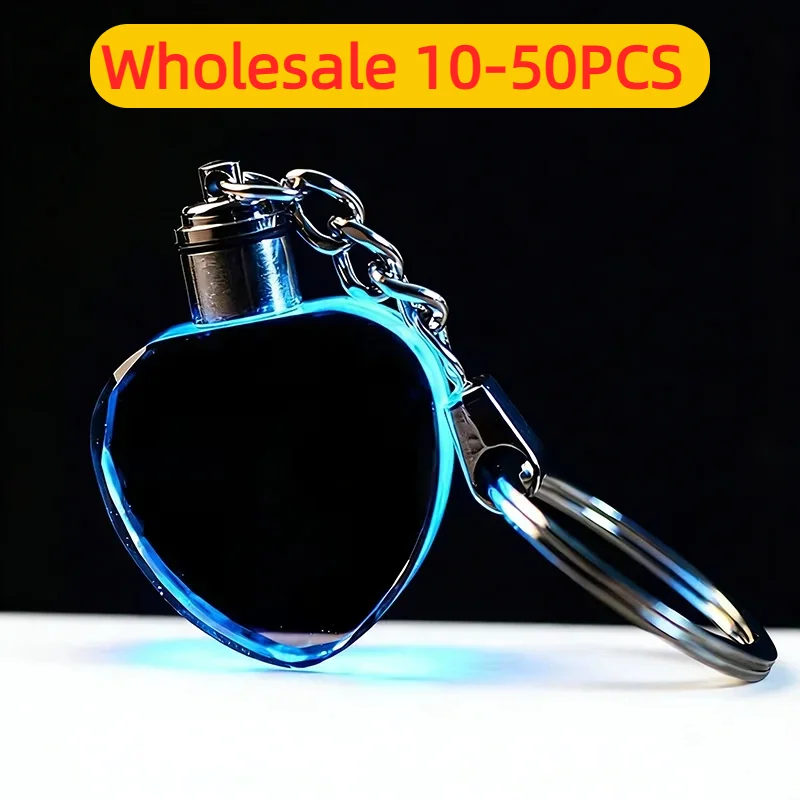 Wholesale 10-50pcs Blank Crystal Heart Shaped Keychain for 3D Laser Engraving Crystal Pendants With Colorful Light