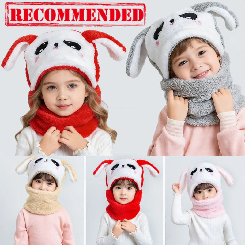 

New Cartoon Hat for Girls Boys Scarf Thicken Cap Winter Hat Kids Newborn Baby Stuff Children Hat Plus Fleece Kids Caps 1-18Years