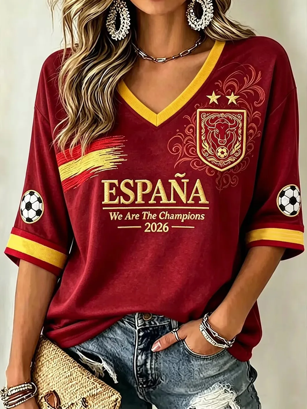 2026 Spanish Unisex Men's and Women's Football Championship Print Celebrating Spanish Football Culture T-shirt
