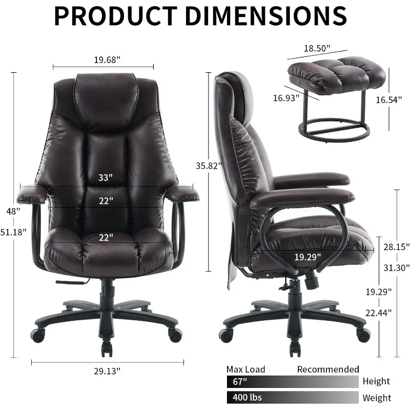 Großer Bürostuhl mit hoher Rückenlehne, Home-Office-Stuhl mit hoher Rückenlehne, ergonomischer Bürostuhl mit gepolsterten Armlehnen