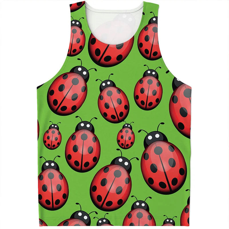 Fashion Ladybug 3D Printed Tank Top Men Summer Sports Sleeveless Vest Streetwear Casual Insect Pattern Oversized Tops Tee Shirts