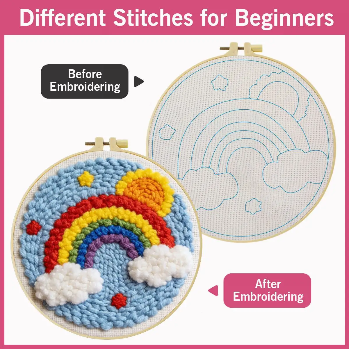 20X20CM/7,87 Zoll Regenbogen-Sticknadel-Set, Stickerei-Kit, Strickstickerei, DIY, Handgemachtes Geschenk, Heimdekoration – Detail 5