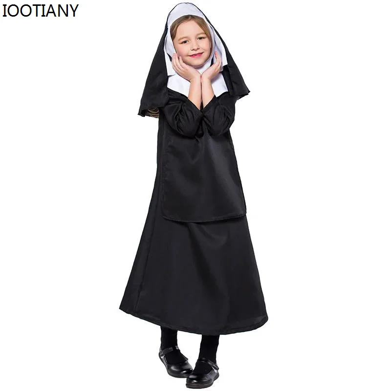 IOOTIANY 2024 Catholic Sister Robe Outfit Kids Nun Costume Carnival Purim Girls Sister Nun Cosplay Costume Party Fancy Dress