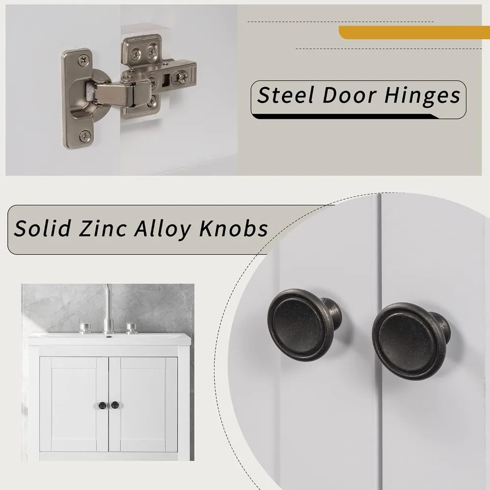 خزانة حمام واحدة من الخشب الصلب مقاس 24 بوصة مع حوض وأبواب ورف مفتوح للمساحات الصغيرة #5