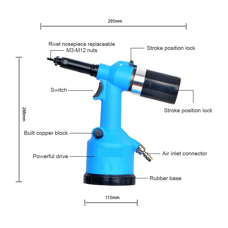 

ROCOL 5312K Easy Operation Automatically Load M3-M12 Pneumatic Insert Rivet Nut Tool