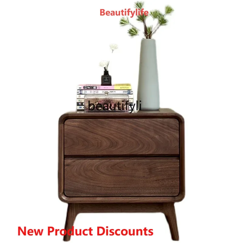 

S Nordic Solid Wood Bedside Cabinet North America Black Walnut Bedside Cabinet Modern Simple Storage Locker drawer furniture