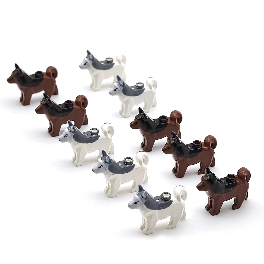 5pcs Animal building blocks MOC sled dog DIY assembly city ornaments pet husky police dog puppy toy children\'s Christmas gift