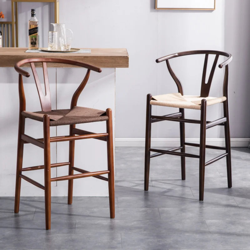 Nordic Simple Solid Wood Y Bar Chair Bar Chair Tea Bar Coffee High Chair Leisure Rattan Chair High Chair