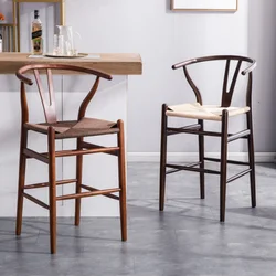 Silla nórdica Simple de madera maciza para Bar Y Bar, silla alta para té, café, ocio, ratán