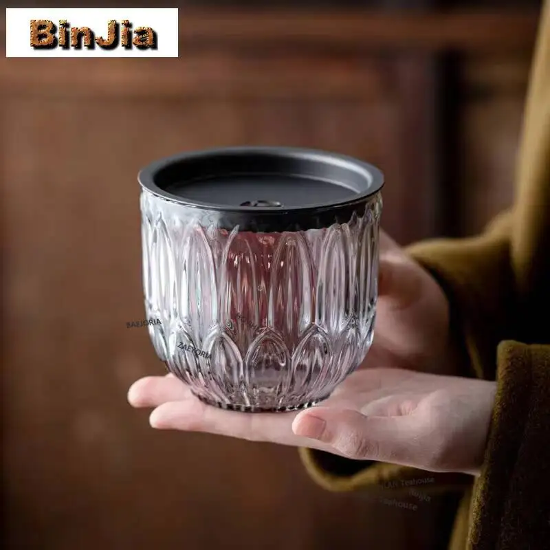300ml Creative Heat-resistant Glass Jianshui Japanese Lotus Tea Washing Basin With Lid Tea Dust  Barrel Store Water Pot Holder