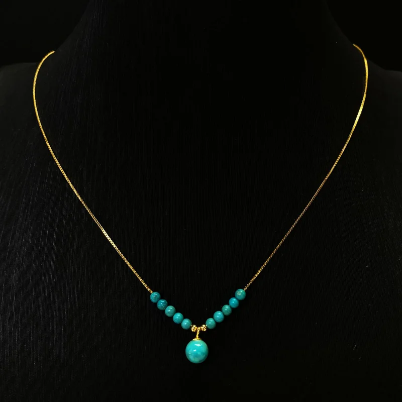 

Fashionable Turquoise Round Bead Pendant Elegant Versatile Necklace 3mm