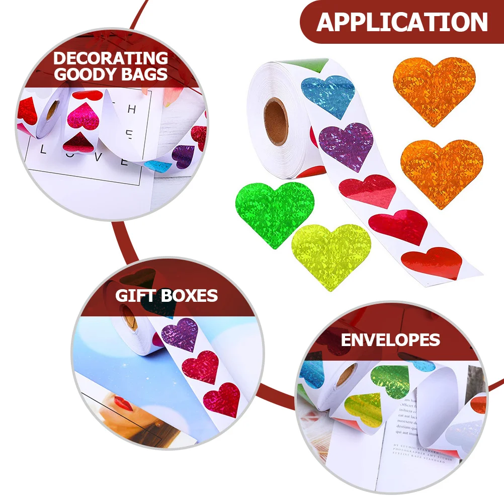 

1 Roll Heart Shape Shining Stickers Self-Adhesive Labels For Gift Bags Wrapping Cards Bottles Laptops Wedding Birthday