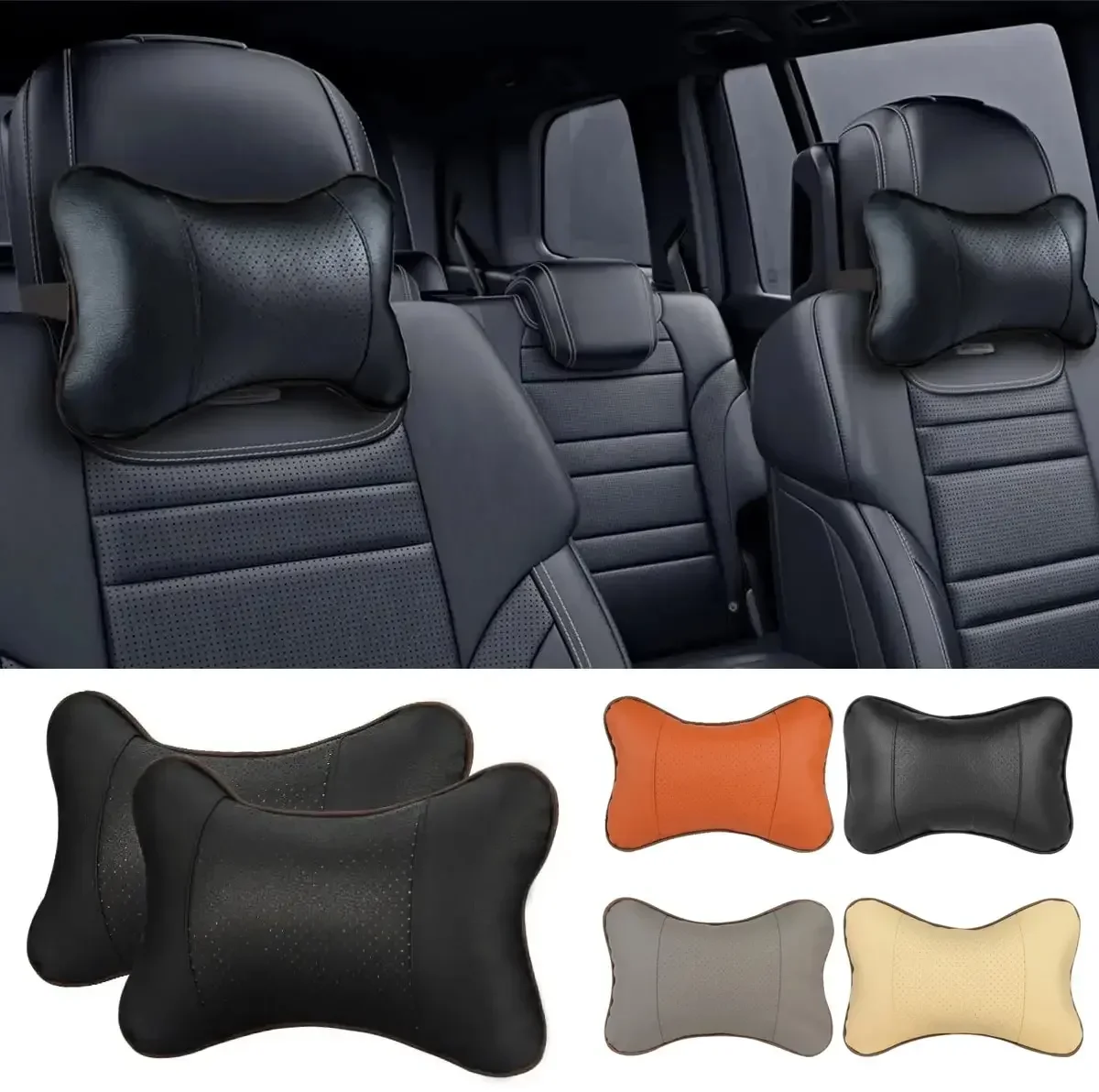 Almohadas universales de cuero Pu para el cuello del coche, reposacabezas para aliviar el dolor de cabeza, relleno de fibra, paquete de 1 piezas