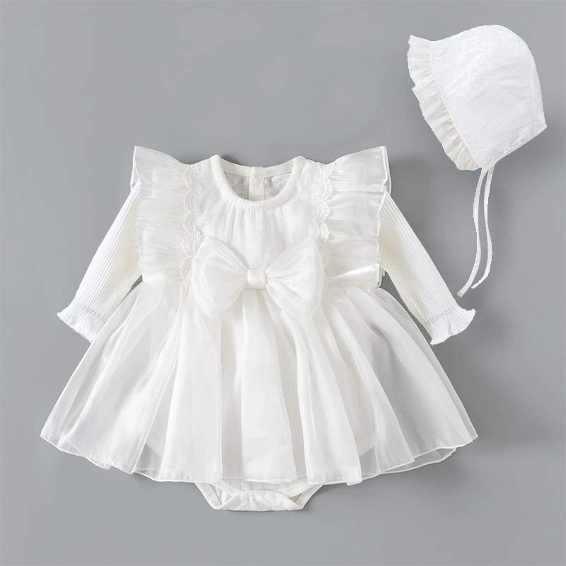 Big Bow Princess Baby Girl Dresses Spring Autumn Lace Baptism Christening Gown Dress Girls Clothes