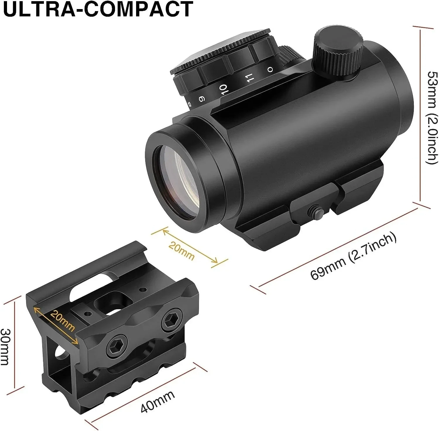 Imagem -05 - Impermeável Reflex Red Dot Sight à Prova de Choque Nevoeiro Scope com Riser Mount 2moa 1x20 mm