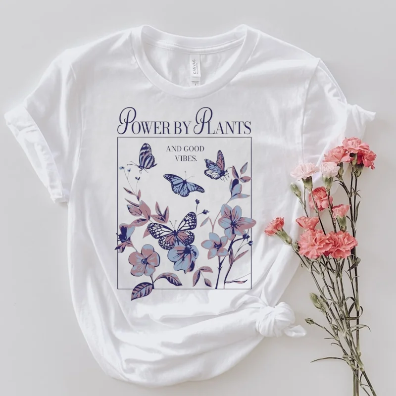 

Женская модная милая футболка с цветочным принтом и бабочкой 90-х годов, одежда с принтом, женская повседневная футболка с короткими рукавами и базовым узором