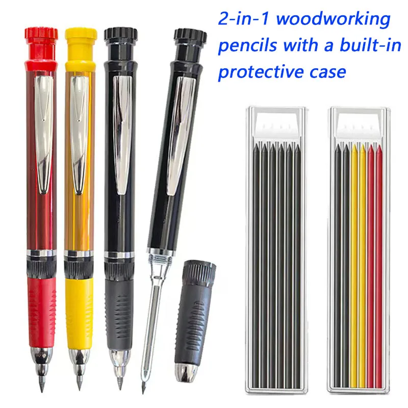

(2.8MM) 2-in-1 woodworking mechanical pencil set with sheath, deep hole automatic pencil, marking pen for decoration tiles