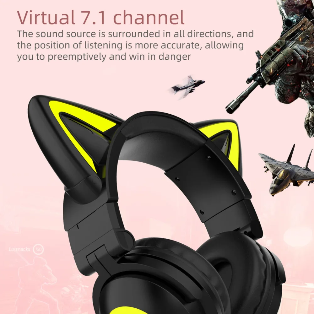 Hot Selling Wireless Bluetooth Headset With Cute Cat Ears And Glowing Earphones That Can Be Folded And Worn Comfortably