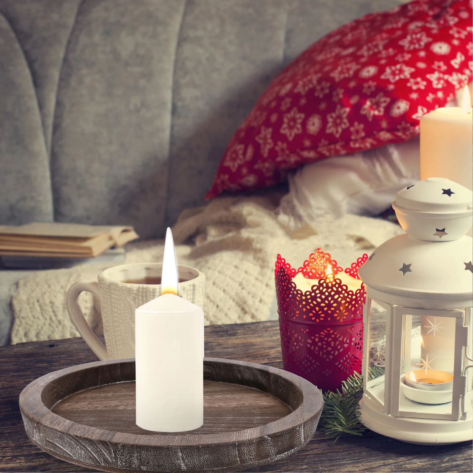 

1Pcs Light Brown Wooden Round Tray Simple Holder Home Decor Storage Tray for Keys Rings Remote Control Ideal for Living