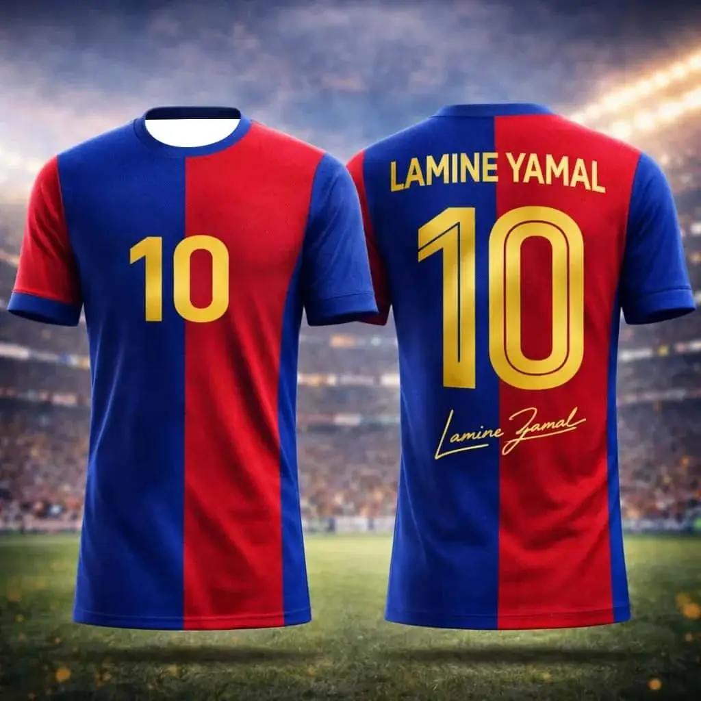Camisa de Futebol de Verão Barcelona 26 Número 10 Lamin Yamal para Treinamento Esportivo Masculino e Feminino, Camiseta de Manga Curta para Crianças